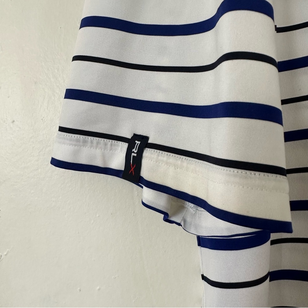 RLX Ralph Lauren Wicking Polo Shirt Mens Large Blue Striped Short Sleeve - Picture 7 of 7